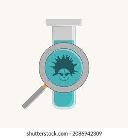 Laboratory Test Tub With Virus Cell And Magnifier.