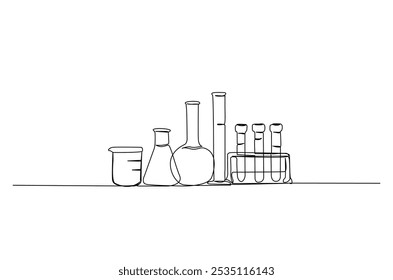 Tubo de ensayo de laboratorio en dibujo continuo de una línea. Ilustración de arte de una sola línea de herramientas de laboratorio. Vector editable.