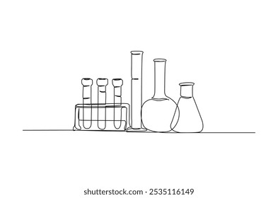 Tubo de ensayo de laboratorio en dibujo continuo de una línea. Ilustración de arte de una sola línea de herramientas de laboratorio. Vector editable.