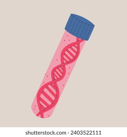 Labortestrohr mit einer DNA-Helix im Inneren. Sammlung und Untersuchung der Desoxyribonukleinsäure, Nationalitätstest, genetischer Test. Vektorgrafik einzeln.