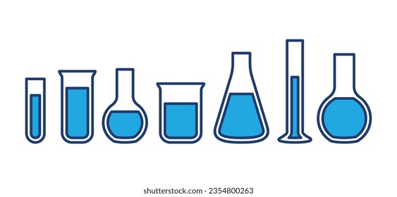 Laboratory test tube icons set. Science lab icon. Chemistry, medicals, chemical, lab flask  icon symbol. Various kinds of laboratory tubes. Vector illustration