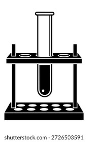 Suporte de tubo de ensaio de laboratório com um tubo de ensaio, equipamento de pesquisa científica, silhueta preta.
