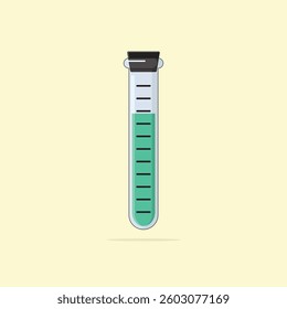 Laboratory test tube with stopper and green liquid inside. Flask vector illustration. 