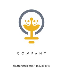 laboratory test tube vector logo. lab light with bubbles, chemistry science research icon.