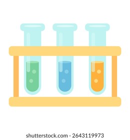 Laboratory test tubes with colorful liquid. Chemistry glassware icon. Science experiment flat illustration