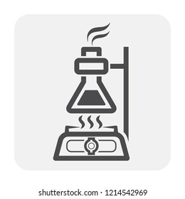 Laboratory test vector icon. May called research, experiment or analysis in chemistry. Include glassware or conical flask and holder support. Sample and container for scientists, doctor or student.
