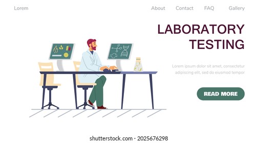 Laboratory testing and research for industry and agriculture website template, flat vector illustration. Biotechnology, genetic modification and plant breeding.
