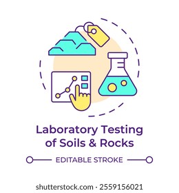 Laboratory testing of soils and rocks multi color concept icon. Geotechnical investigation procedure. Round shape line illustration. Abstract idea. Graphic design. Easy to use in article