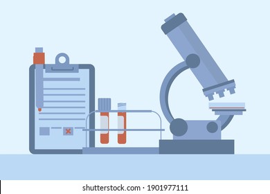 Pruebas de laboratorio para detectar virus. El concepto de descubrimiento de vacunas, estudio de sangre. Equipo médico para pruebas de anticuerpos. Ilustración del vector