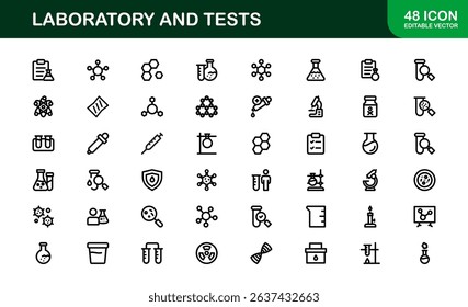 Laboratory and Tests Icon Set Featuring Vector Medical Equipment, Test Tubes, Microscope, and Science Symbols