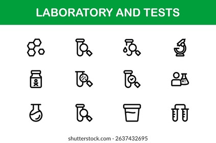 Laboratory and Tests Icon Set Featuring Vector Medical Equipment, Test Tubes, Microscope, and Science Symbols