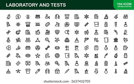 Laboratory and Tests Icon Set Featuring Vector Medical Equipment, Test Tubes, Microscope, and Science Symbols