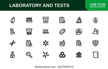 Laboratory and Tests Icon Set Featuring Vector Medical Equipment, Test Tubes, Microscope, and Science Symbols