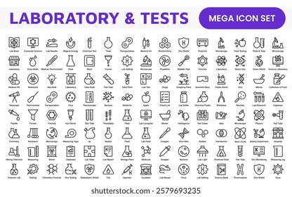 Laboratory and Tests Icon Set. A precise collection of icons for scientific testing and research, perfect for enhancing educational materials, lab websites, and health applications.