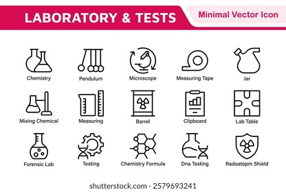 Laboratory and Tests Icon Set. A precise collection of icons for scientific testing and research, perfect for enhancing educational materials, lab websites, and health applications.