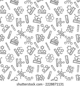 Laboratory Test-Tube and Chemical Molecule vector Science concept Seamless Pattern in outline style