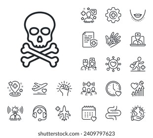 Laboratory toxic sign. Online doctor, patient and medicine outline icons. Chemical hazard line icon. Death skull symbol. Chemical hazard line sign. Veins, nerves and cosmetic procedure icon. Vector