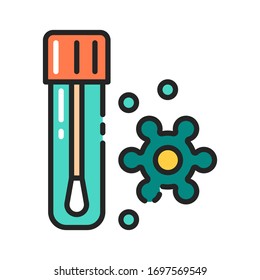 Laboratory tube with saliva test color line icon. Check on disease Coronavirus. Healthcare. Pictogram for web page, mobile app, promo. Editable stroke.