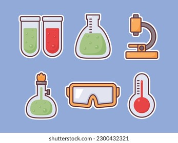 laboratory vector collection with different objects, illustration stickers, icon