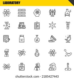 conjunto de iconos de línea de vector de laboratorio. Iconos atómicos, de ensayo y atómico. Diseño delgado de línea. Elementos gráficos de contorno modernos, símbolos de trazo simple ilustración de fondo