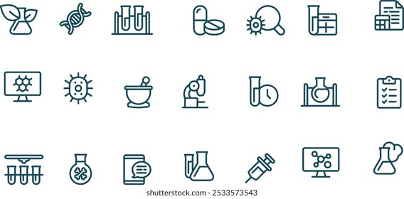 Conjunto de iconos de línea de Vector de laboratorio, Icono de laboratorio, Icono de ciencia