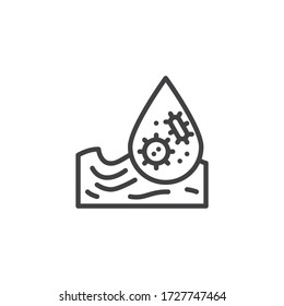 Laboratory Waste, Ocean Pollution Line Icon. Linear Style Sign For Mobile Concept And Web Design. Microbe Bacteria , Water Pollution Outline Vector Icon. Symbol, Logo Illustration. Vector Graphics