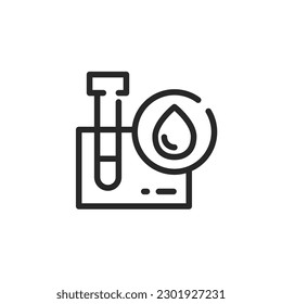Laboratory Water Analysis Icon. Vector Editable Outline Illustration of Test Tube for Scientific Research and Water Quality Testing