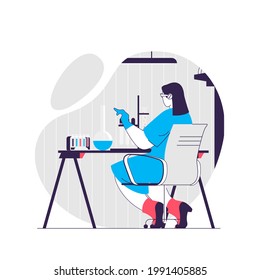 Laboratory web concept. Chemist doing experiments in test tubes in lab. Scientific research people scene. Flat characters design for website. Vector illustration for social media promotional materials