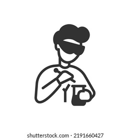 laboratory worker with a flask icon. Monochrome black and white symbol. Vector illustration
