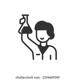 Trabajador de laboratorio con un icono de frasco. Símbolo blanco y negro monocromo. Ilustración del vector