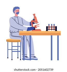laboratory worker with microscope scene