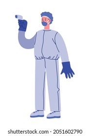 laboratory worker with thermometer character