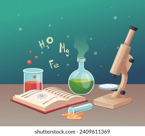 Laboratory workplace. Chemical lab items