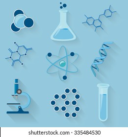 Laboratory workspace elements vector icons. 