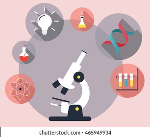 Laboratory workspace and science equipment concept. Flat vector illustration.
