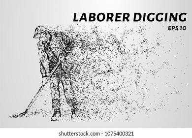 The laborer digging consists of particles. A laborer digging work. Vector illustration.