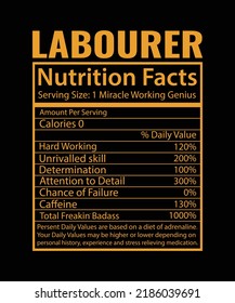 Laborer Nutrition Facts Laborer t-shirt design