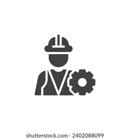 Laborer person vector icon. Worker and gear filled flat sign for mobile concept and web design. Engineer avatar glyph icon. Symbol, logo illustration. Vector graphics