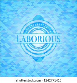 Laborious light blue emblem. Mosaic background
