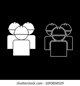 Labors group workers in helmet icon set white color outline