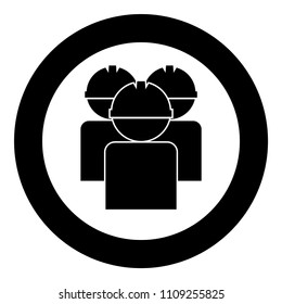 Labors group workers in helmet icon black color in circle round 