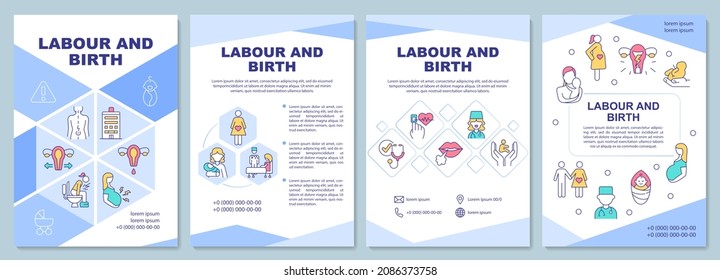 Labour And Birth Brochure Template. Cervix Dilation. Flyer, Booklet, Leaflet Print, Cover Design With Linear Icons. Vector Layouts For Presentation, Annual Reports, Advertisement Pages