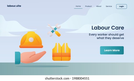 labour care campaign for web website home homepage landing page banner template with color cartoon flat style