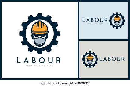 Labour Construction face Safety Helmet gear logo template design for brand or company and other