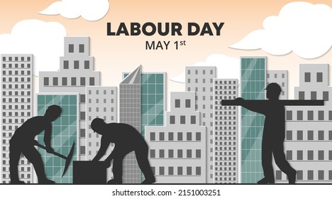 Labour day background with the paper cut style of worker in the city