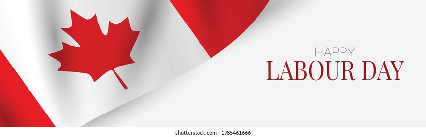 Labour Day banner or header. Canadian red and white bunting flag background. Canada national workers holiday concept. Vector illustration.