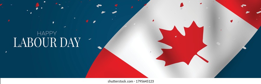 Labour Day banner or header. Canadian red and white bunting flag background. Canada national workers holiday concept. Vector illustration.