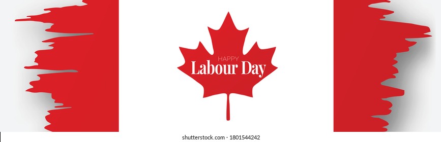 Labour Day banner or header. Canadian red and white bunting flag background. Canada national workers holiday concept. Vector illustration.