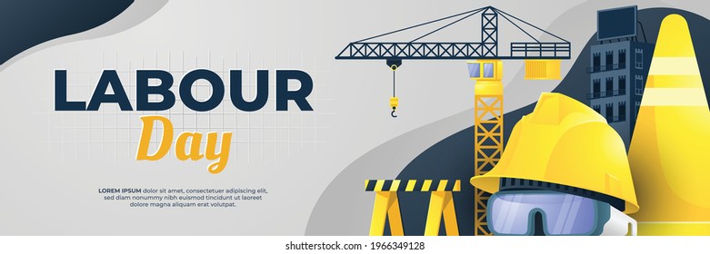 Labour Day Banner Template with Construction Illustration
