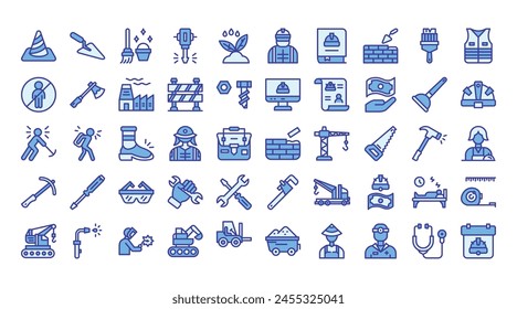 Labour Day blue-color es outline icons set.Vector illustration